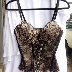 Charlotte Russe Black Lace Overlay Bustier with Nude Lining